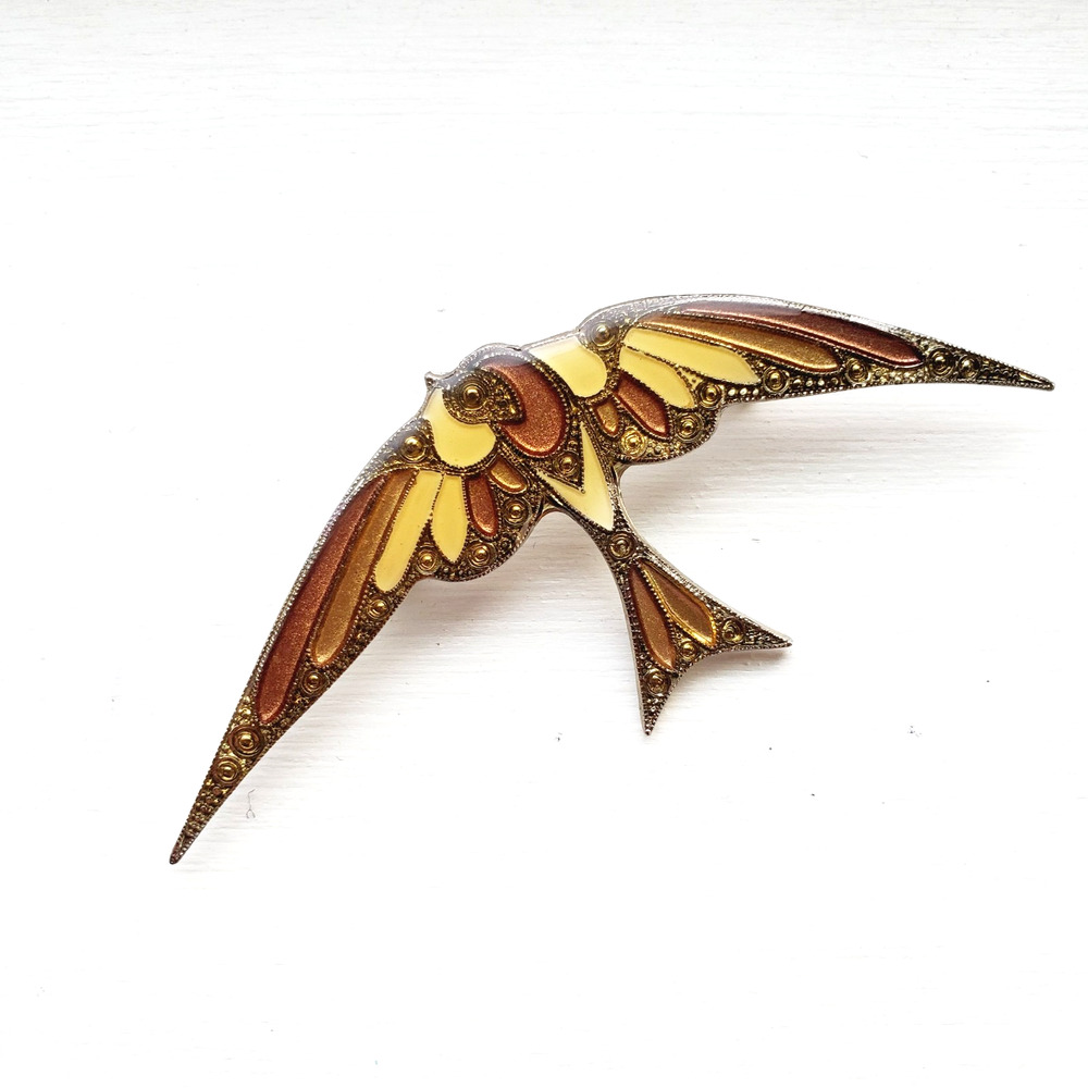 Vintage Catherine Popesco Swallow Swift Soaring Bird Brooch Enamel Pin Fashion